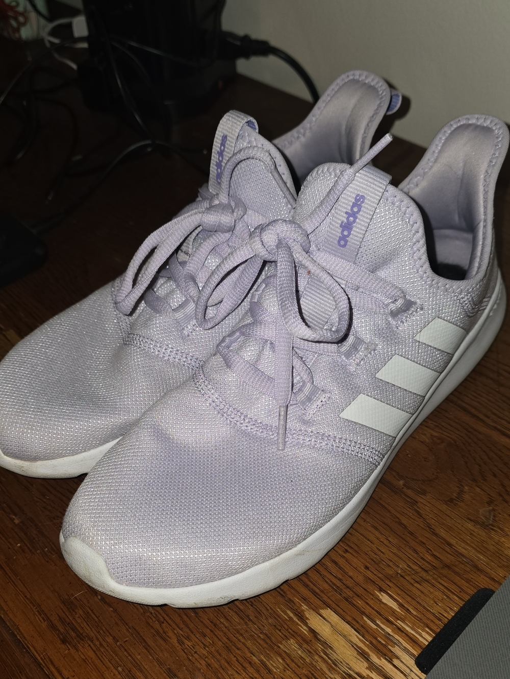 adidas Lilac Knit Sneakers with White Three Stripes Women Sz 11.
